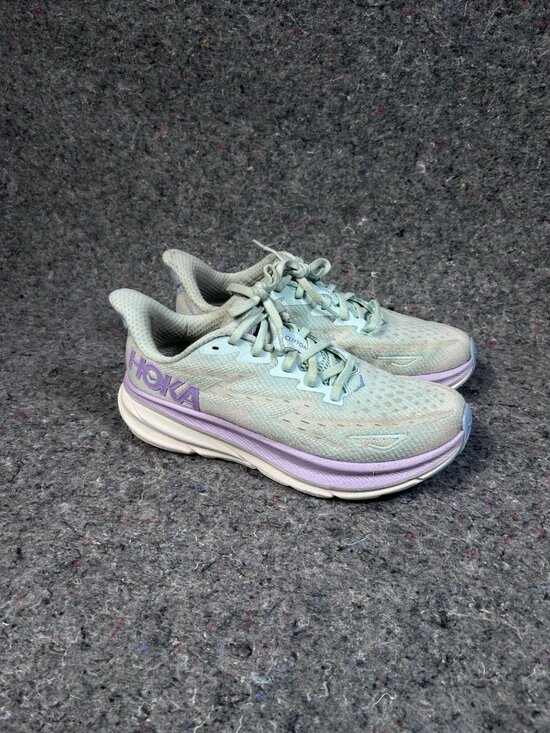 Hoka One One Shoes - HOKA Clifton 9 Womens Size 8.5 Sage Green Purple Running Shoes